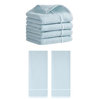 6 Pack Bathroom Striped Decorative Hand Towel Set Cotton Face Towels 14"x28"