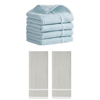 6 Pack Bathroom Striped Decorative Hand Towel Set Cotton Face Towels 14"x28"