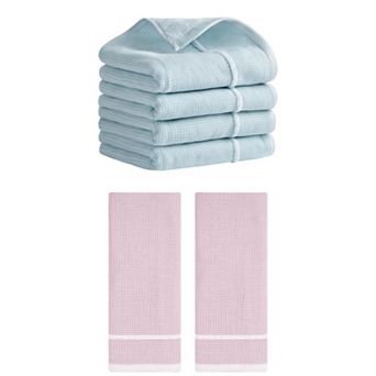 6 Pack Bathroom Striped Decorative Hand Towel Set Cotton Face Towels 14"x28"