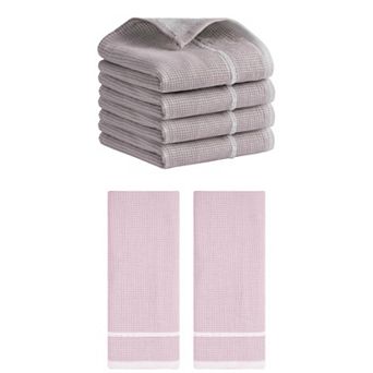 6 Pack Bathroom Striped Decorative Hand Towel Set Cotton Face Towels 14"x28"
