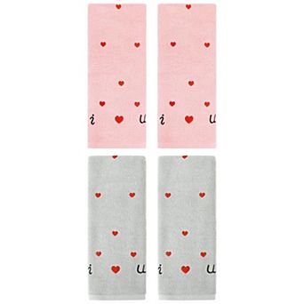 4 Pack Cotton Hand Towels Letter Heart Love Pattern Bathroom Decorative Absorbent Towel Set 13"x29"
