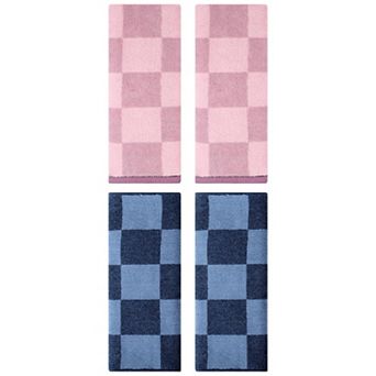 4 Pack Bathroom Checkered Decorative Hand Towel Set 14"x28", Cotton Soft Absorbent Face Towels