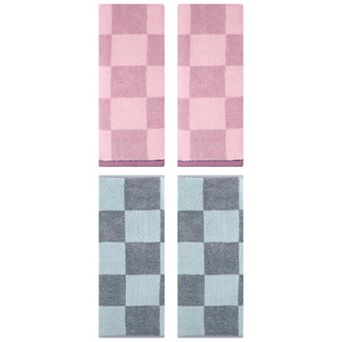 4 Pack Bathroom Checkered Decorative Hand Towel Set 14"x28", Cotton Soft Absorbent Face Towels