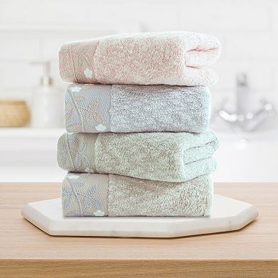 4 Pack Floral Embroidered Hand Towels, Pure Cotton Soft Absorbent Towel Set for Home Decor 14"x28"