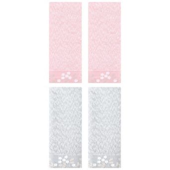 4 Pack Floral Embroidered Hand Towels, Pure Cotton Soft Absorbent Towel Set for Home Decor 14"x28"