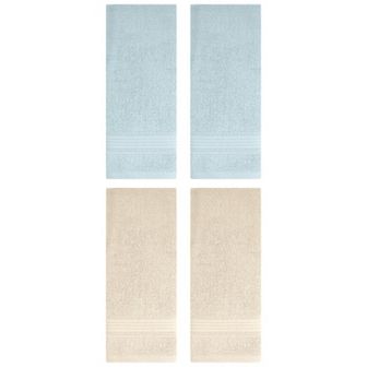 4 Pack Solid Striped Hand Towel Set 13"x29" Cotton Soft Absorbent Towels