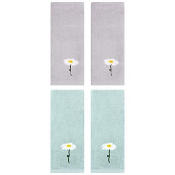 4 Pack Floral Pattern Cotton Hand Towels Flower Embroidered Soft Absorbent Towel Set 13"x30"