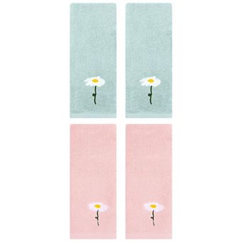 4 Pack Floral Pattern Cotton Hand Towels Flower Embroidered Soft Absorbent Towel Set 13"x30"