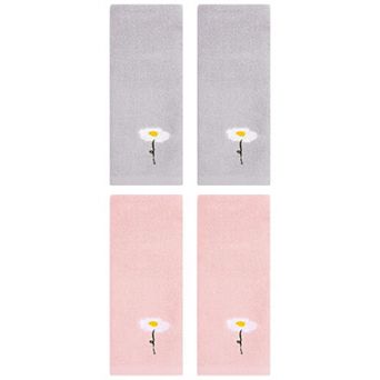 4 Pack Floral Pattern Cotton Hand Towels Flower Embroidered Soft Absorbent Towel Set 13"x30"