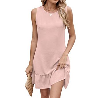 Women Casual V Neck Tank Dress Flowy Midi Dress Sleeveless Beach Dress Tiered Hem Sundresses