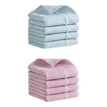 8 Pack Bathroom Striped Decorative Hand Towel Set Cotton Face Towels 14"x28"