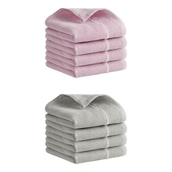 8 Pack Bathroom Striped Decorative Hand Towel Set Cotton Face Towels 14"x28"