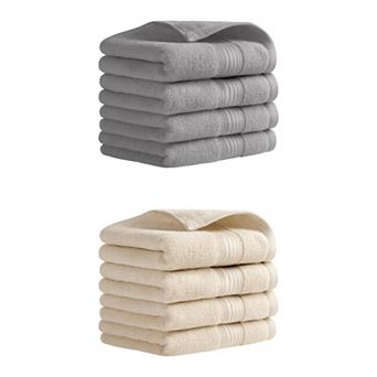 8 Pack Solid Striped Hand Towel Set 13"x29" Cotton Soft Absorbent Towels