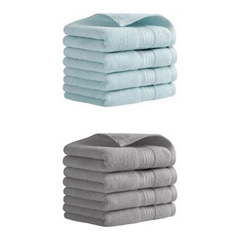 8 Pack Solid Striped Hand Towel Set 13"x29" Cotton Soft Absorbent Towels