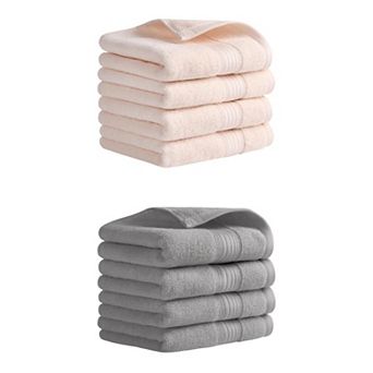8 Pack Solid Striped Hand Towel Set 13"x29" Cotton Soft Absorbent Towels