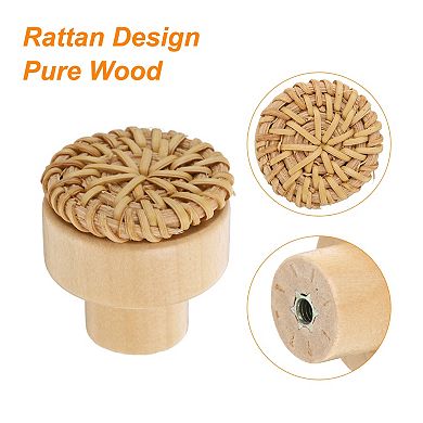 3pcs Rattan Knobs Round Wooden Dresser Knob with Screws