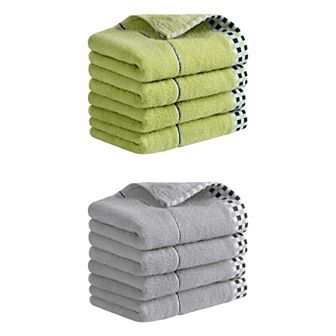 8 Pack Striped Checked Hand Towels, Absorbent Soft Decorative Towel 14"x30"