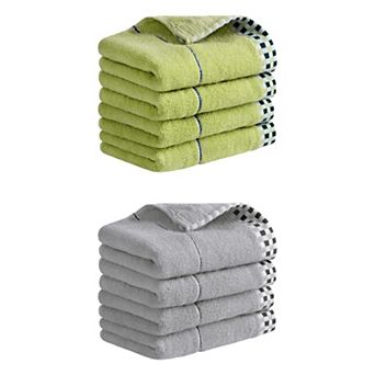 8 Pack Striped Checked Hand Towels, Absorbent Soft Decorative Towel 14"x30"