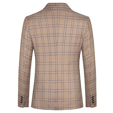 Mens Checkered Business Blazer Slim Fit 1-Button Formal Office Jacket
