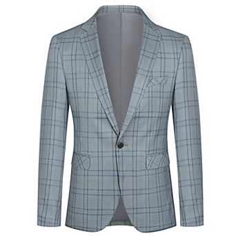 Mens Checkered Business Blazer Slim Fit 1-Button Formal Office Jacket