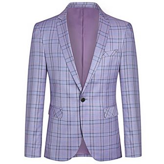 Mens Checkered Business Blazer Slim Fit 1-Button Formal Office Jacket