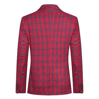 Mens Plaid Suit Jacket 1-Button Slim Fit Office & Wedding Blazer