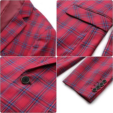 Mens Plaid Suit Jacket 1-Button Slim Fit Office & Wedding Blazer