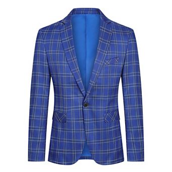 Mens Plaid Suit Jacket 1-Button Slim Fit Office & Wedding Blazer