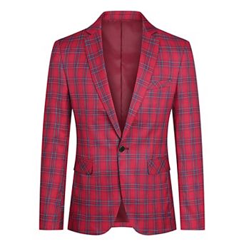 Mens Plaid Suit Jacket 1-Button Slim Fit Office & Wedding Blazer