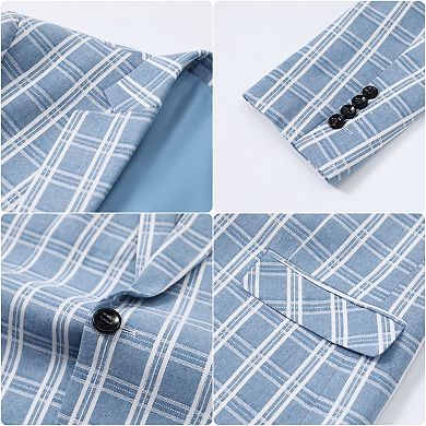 Mens Lightweight Plaid Blazer - 1-Button Slim Fit Summer Linen-Blend Jacket