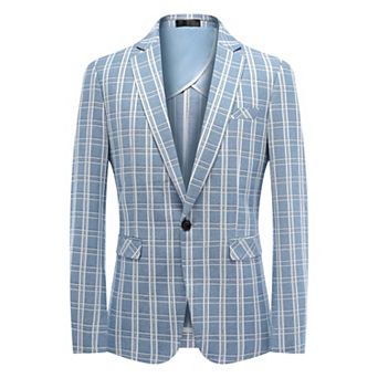 Mens Lightweight Plaid Blazer - 1-Button Slim Fit Summer Linen-Blend Jacket