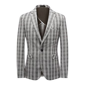 Mens Lightweight Plaid Blazer - 1-Button Slim Fit Summer Linen-Blend Jacket