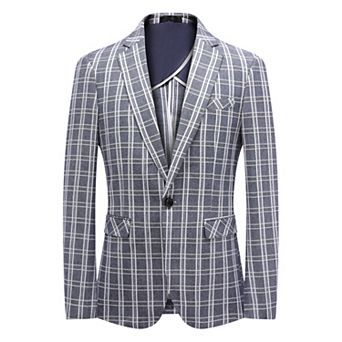 Mens Lightweight Plaid Blazer - 1-Button Slim Fit Summer Linen-Blend Jacket
