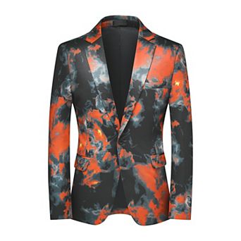 Mens Watercolor Print Blazer 1-Button Slim Fit Casual Coat