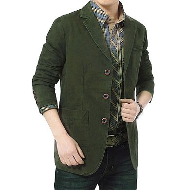 Mens Classic Solid Suit Jacket Business Casual No Vent Blazer Multi-Pocket Design