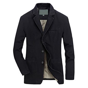 Mens Classic Solid Suit Jacket Business Casual No Vent Blazer Multi-Pocket Design