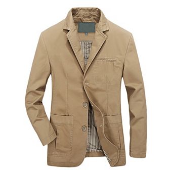 Mens Classic Solid Suit Jacket Business Casual No Vent Blazer Multi-Pocket Design