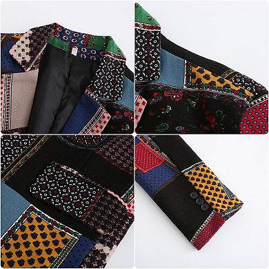 Mens Geometric Floral Blazer 2-Button Slim Artistic Personality Coat