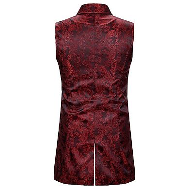 Mens Paisley Gothic Vest Double-Breasted Steampunk Tailcoat Waistcoat