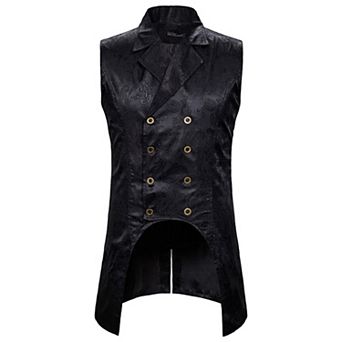 Mens Paisley Gothic Vest Double-Breasted Steampunk Tailcoat Waistcoat