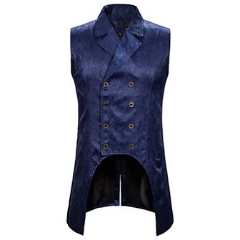 Mens Paisley Gothic Vest Double-Breasted Steampunk Tailcoat Waistcoat