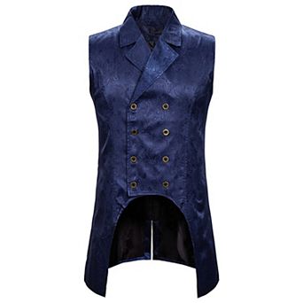 Mens Paisley Gothic Vest Double-Breasted Steampunk Tailcoat Waistcoat