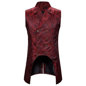Mens Paisley Gothic Vest Double-Breasted Steampunk Tailcoat Waistcoat