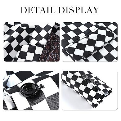 Mens Printed Check Suit Jacket - 1-Button Notched Lapel Slim Fashion Blazer