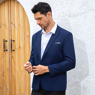 Men's Suit Jacket 1-Button Notched Lapel Slim Business Blazer for Daily Wear