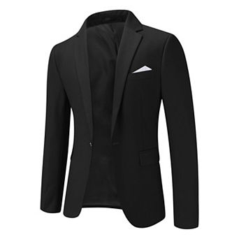Men's Suit Jacket 1-Button Notched Lapel Slim Business Blazer for Daily Wear