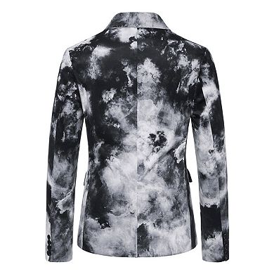 Mens Ink Print Blazer 1-Button Slim Fit Artistic Coat
