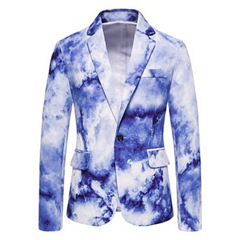 Mens Ink Print Blazer 1-Button Slim Fit Artistic Coat