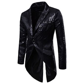 Mens Sequin Tailcoat Swallowtail Suit Jacket 1-Button Slim Coat