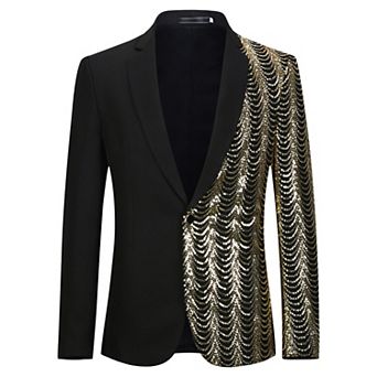Mens Gold Sequin Blazer 1-Button Slim Fit Evening Party Suit Jacket
